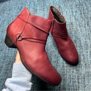 Abeo Maya Burgundy Red Leather Ankle Boots Low Heel Women's Size 11 Orthotic